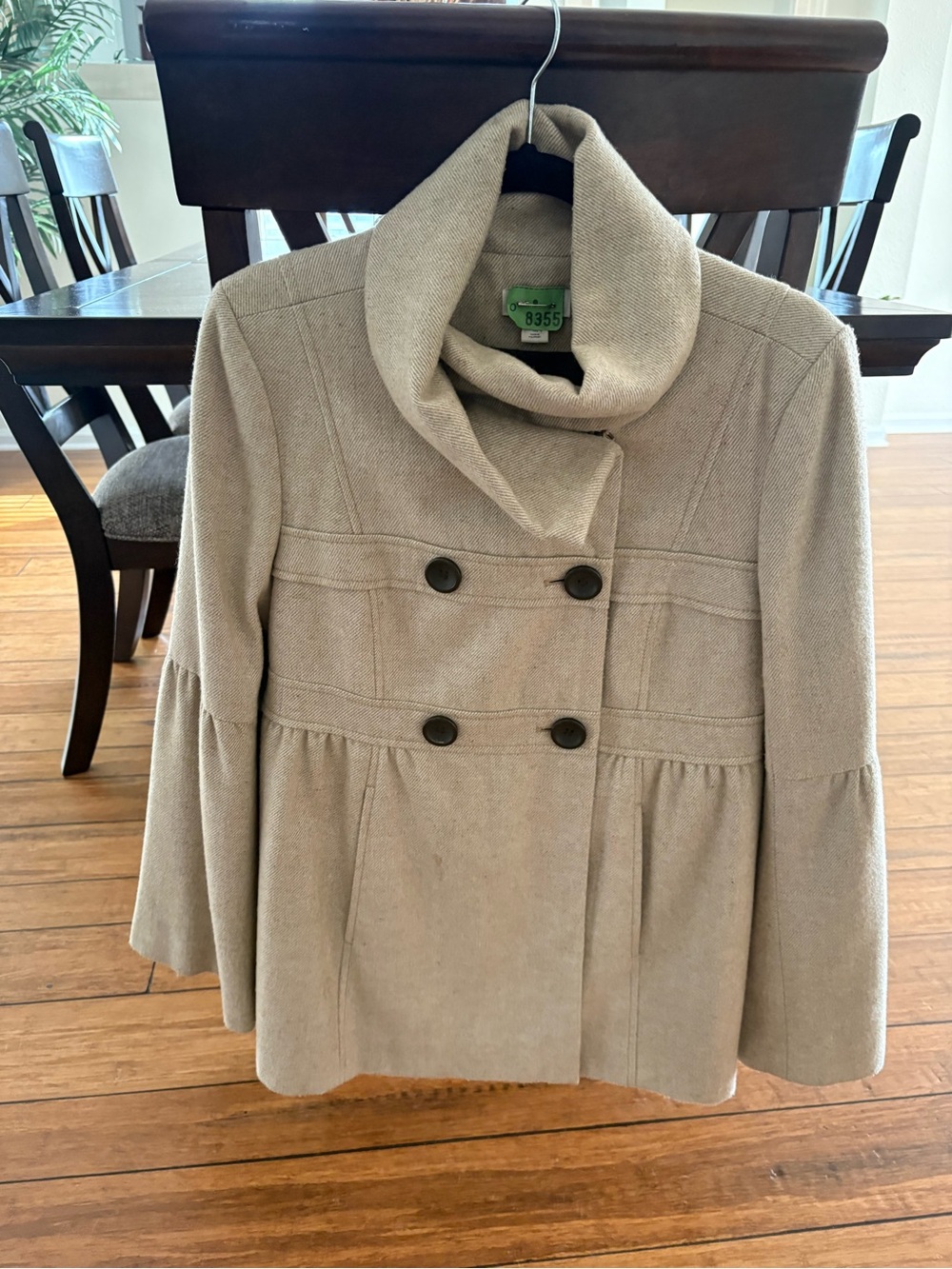 LOFT Beige Double-Breasted Pea Coat with Funnel Collar